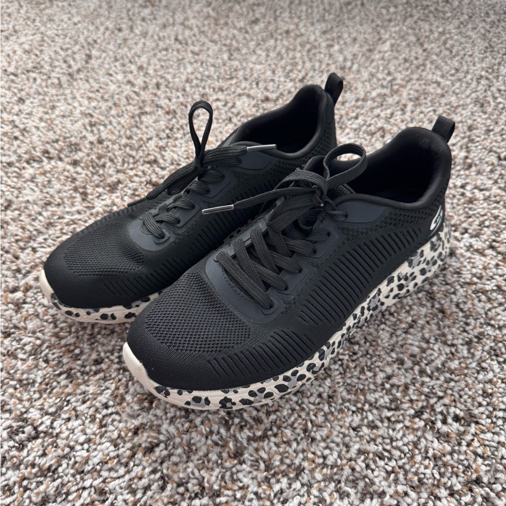 Skechers Black Leopard Memory Foam Sneakers